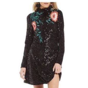 Gianni Bini Long Sleeve Sequin Black Mini Dress